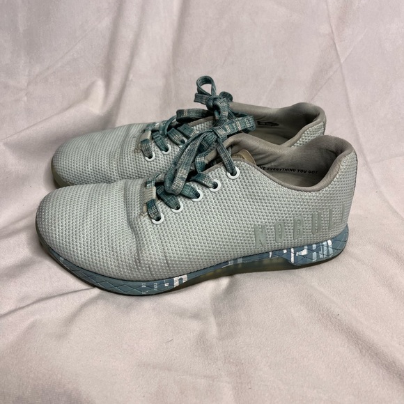 NOBULL Shoes - Nobull Superfabric Trainers Gray Blue Workout Shoes Women's Size 8.5 Mens Size 7